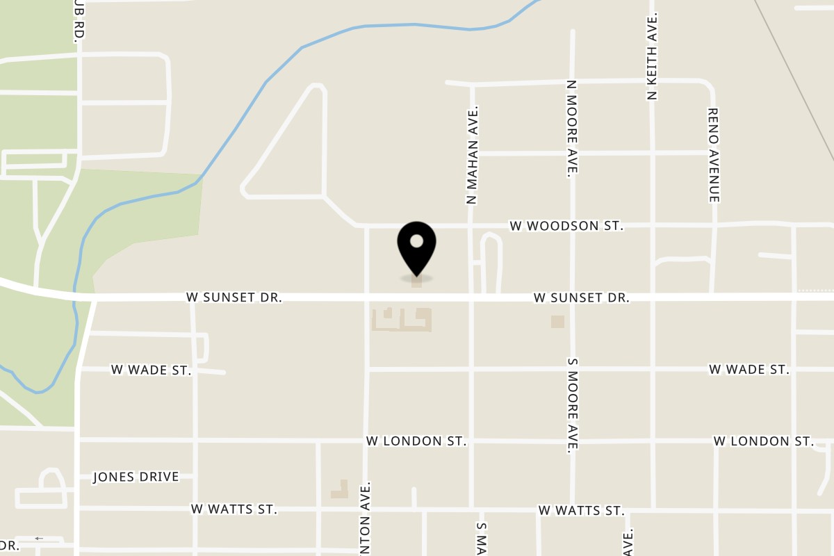 Map showing the location of Pecina's Mexican Cafe Reno on 1218 Sunset Dr in El Reno